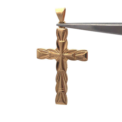 14K Yellow Gold Polished Textured Cross Religious Communion Statement Pendant