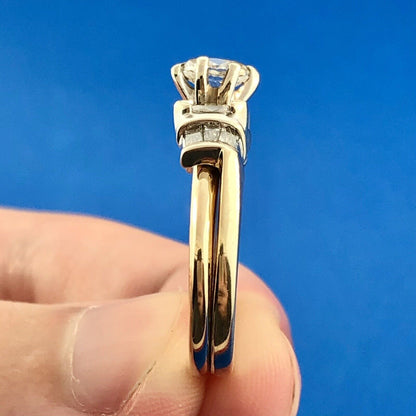 Vintage 14K Yellow White Gold Marquis Diamond Trio Accents Engagement Ring