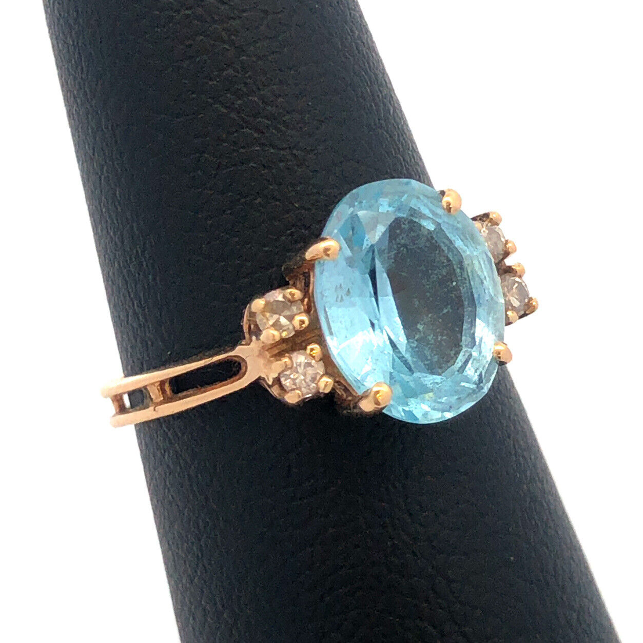 Elegant 14K Yellow Gold Blue Topaz Diamond Cocktail December Anniversary Ring