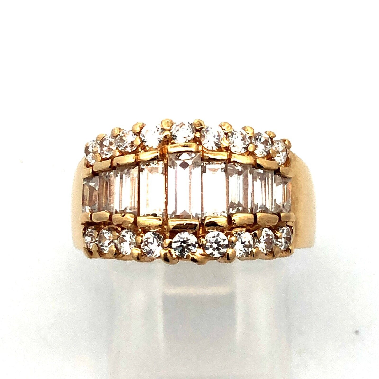 Designer 14K Yellow Gold Baguette Cubic Zirconia Statement Cigar Band Ring