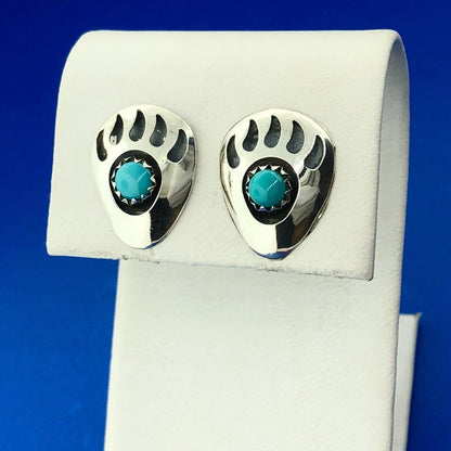 Stunning Sterling Silver 925 Cabochon Turquoise Bear Claw Stud Earrings