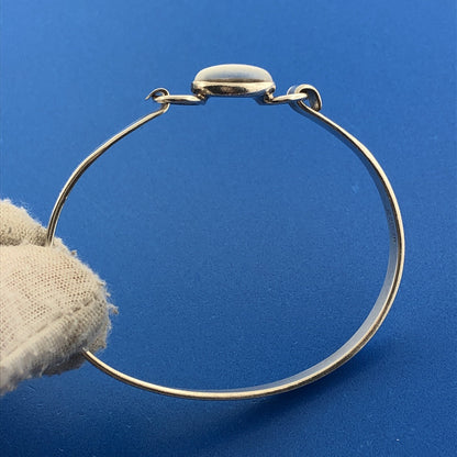 Vintage Mexico Sterling Silver 925 White/Grey Tigers Eye Bangle Bracelet