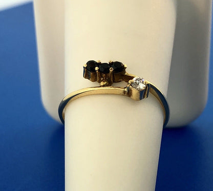 14K Yellow Gold Sapphire Diamond Modernist Bypass September Sweetheart Wire Ring