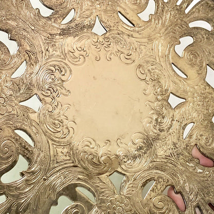 Retro Leonard Silver Co Silver Electroplated Floral Scroll Cut Out Food Trivet