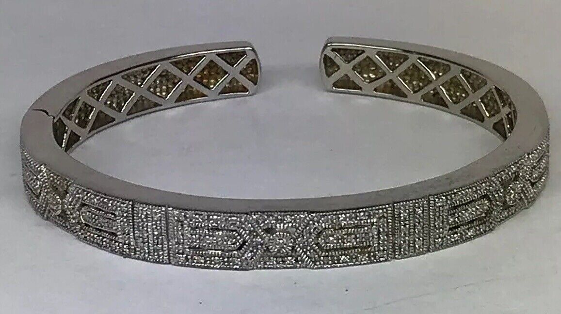 Designer Sterling Silver 925 Diamond Filigree Open Work Hinged Cuff Bracelet
