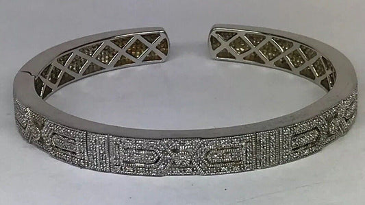 Designer Sterling Silver 925 Diamond Filigree Open Work Hinged Cuff Bracelet