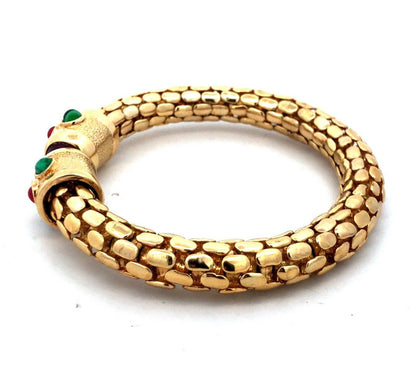 Vintage Runway Gold Tone Red Blue Green Glass Snake Skin Open Cuff Bracelet