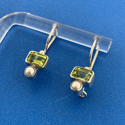 Sterling Silver Peridot Pearl Accented August Occasion Dangle Earrings
