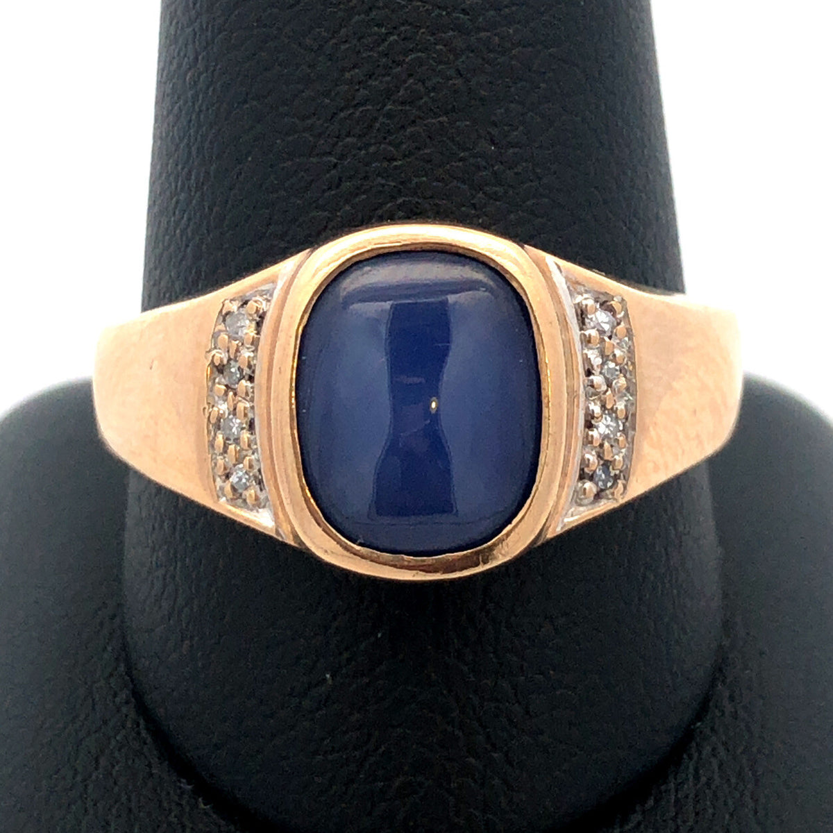 Vintage 10K Yellow Gold Blue Star Sapphire Diamond Unisex Statement Ring