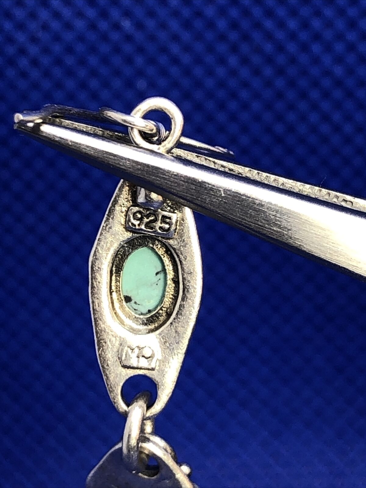 Native American Signed 925 sterling Silver Blue Turquoise Dangle Hook Earrings