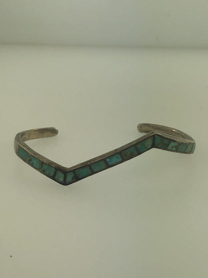 Vintage Native American 925 Sterling Silver Turquoise Modernist Cuff Bracelet