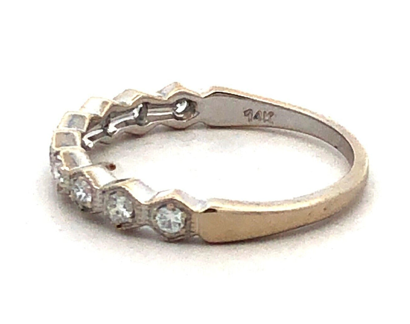 Designer CI 14K White Gold Round Diamond Hexagon Wedding Anniversary Band Ring