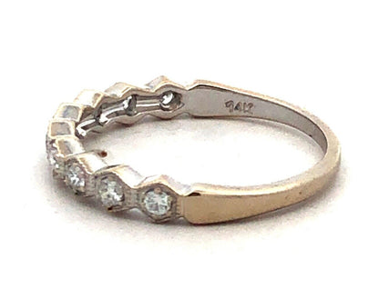 Designer CI 14K White Gold Round Diamond Hexagon Wedding Anniversary Band Ring