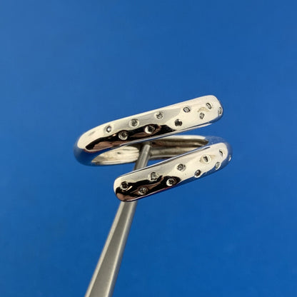Designer 925 Sterling Silver Diamond Modernist Double Bypass Band Ring