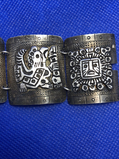 Vintage Native Peru 925 Sterling Silver Gods Statement Panel Bracelet