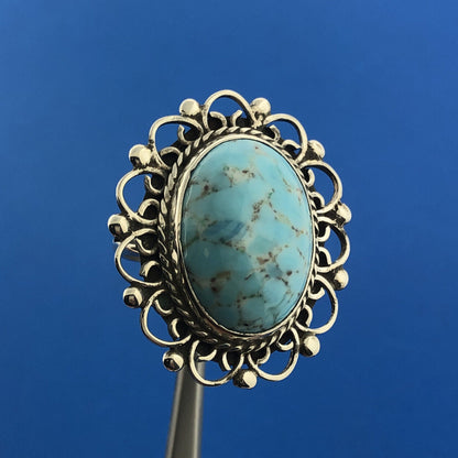 Taxco Mexican Designer LM Sterling Silver 925 Sky Blue Art Resin Ring Size 6.25