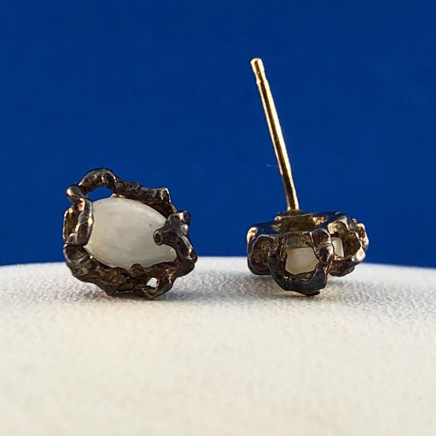 Native American Artisan Sterling Silver 14K Gold Opal Free Form Stud Earrings