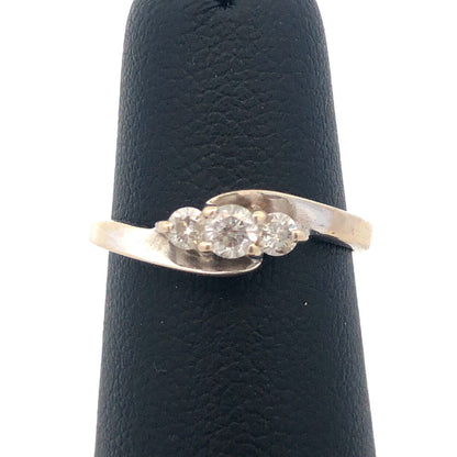 14K White Gold Round Diamond Trio Bypass Style Bridal Promise Engagement Ring