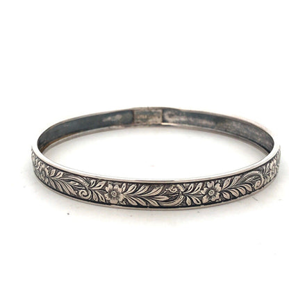 Vintage 925 Sterling Silver Floral Vine Etched Bangle Bracelet