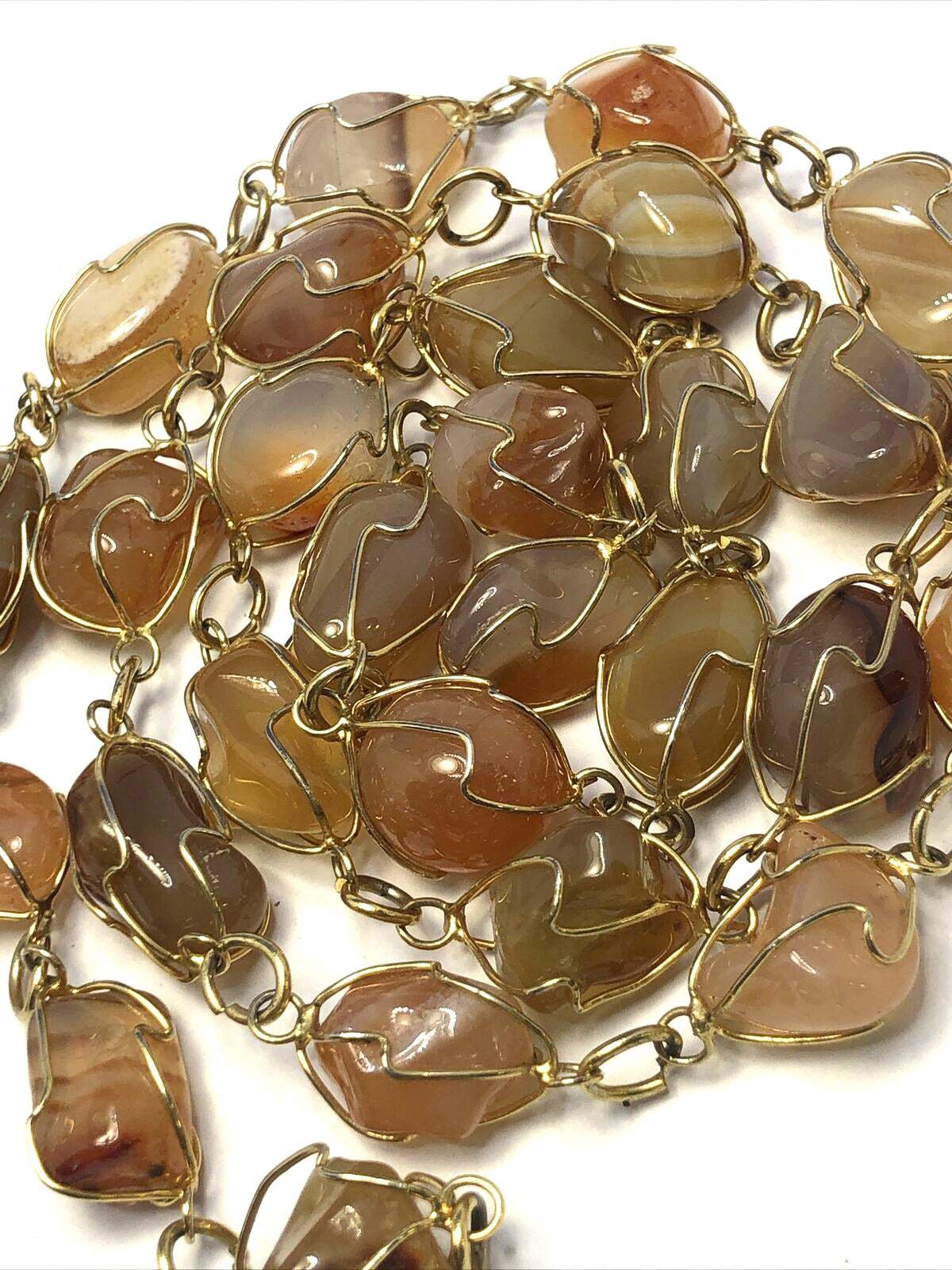 Artisan Gold Tone Wire Wrapped Semi Precious Multi Gemstone Lot Of 2 Necklaces