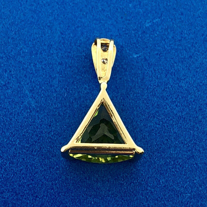 Modern 10K Yellow Gold Peridot Diamond Trapezoid August Birthstone Pendant
