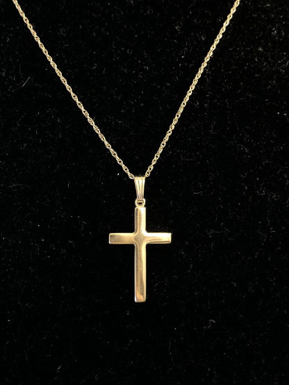 Designer M 14K Yellow Gold Polished Cross Pendant Chain Necklace