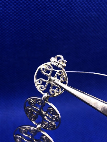 Designer BA 925 Sterling Silver Filigree Scroll Flat Round Dangle Hook Earrings