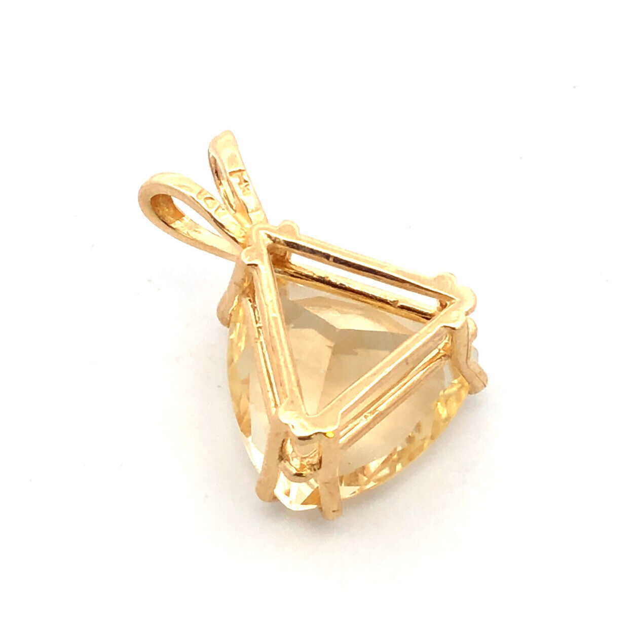 14K Yellow Gold Designer Trillion Cut Honey Lemon Quartz Solitaire Pendant