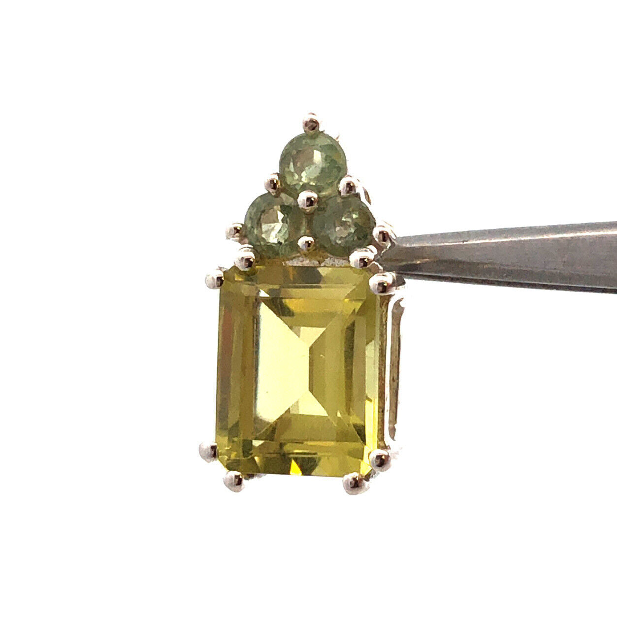 Designer TGGC 925 Sterling Silver Emerald Cut Peridot Green Topaz Accent Pendant