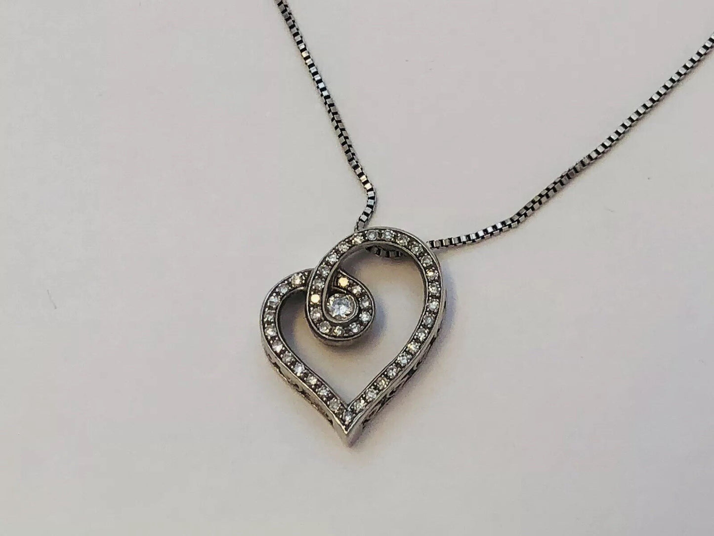 Designer 925 Sterling Silver Diamond Heart Pendant Eternal Love Bridal Necklace