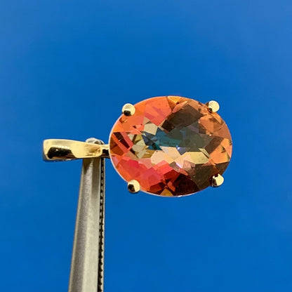 Designer 14K Yellow Gold Oval Mystic Topaz Solitaire Drop Pendant