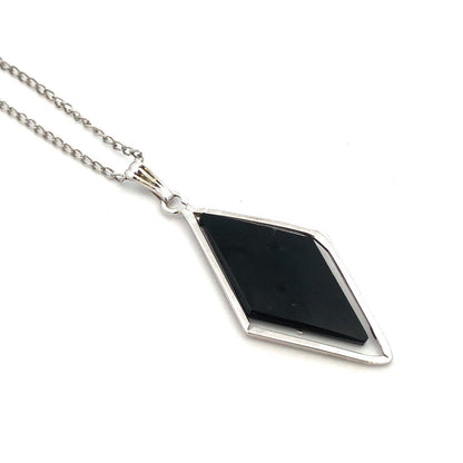 Estate 925 Sterling Silver Black Onyx Modernist Pendant Necklace