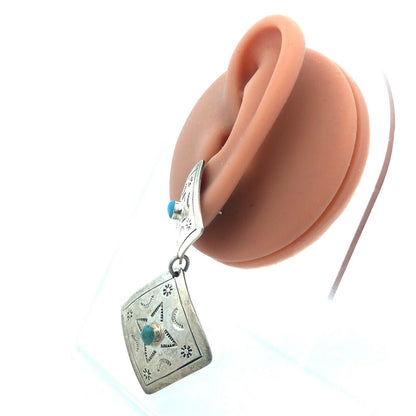 Vintage Taxco TT-44 925 Sterling Silver Turquoise Concho Dangle Stud Earrings