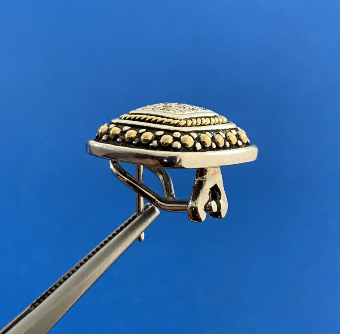 Designer EFFY Sterling Silver 18K Gold Pave Diamond Square Omega Back Earrings