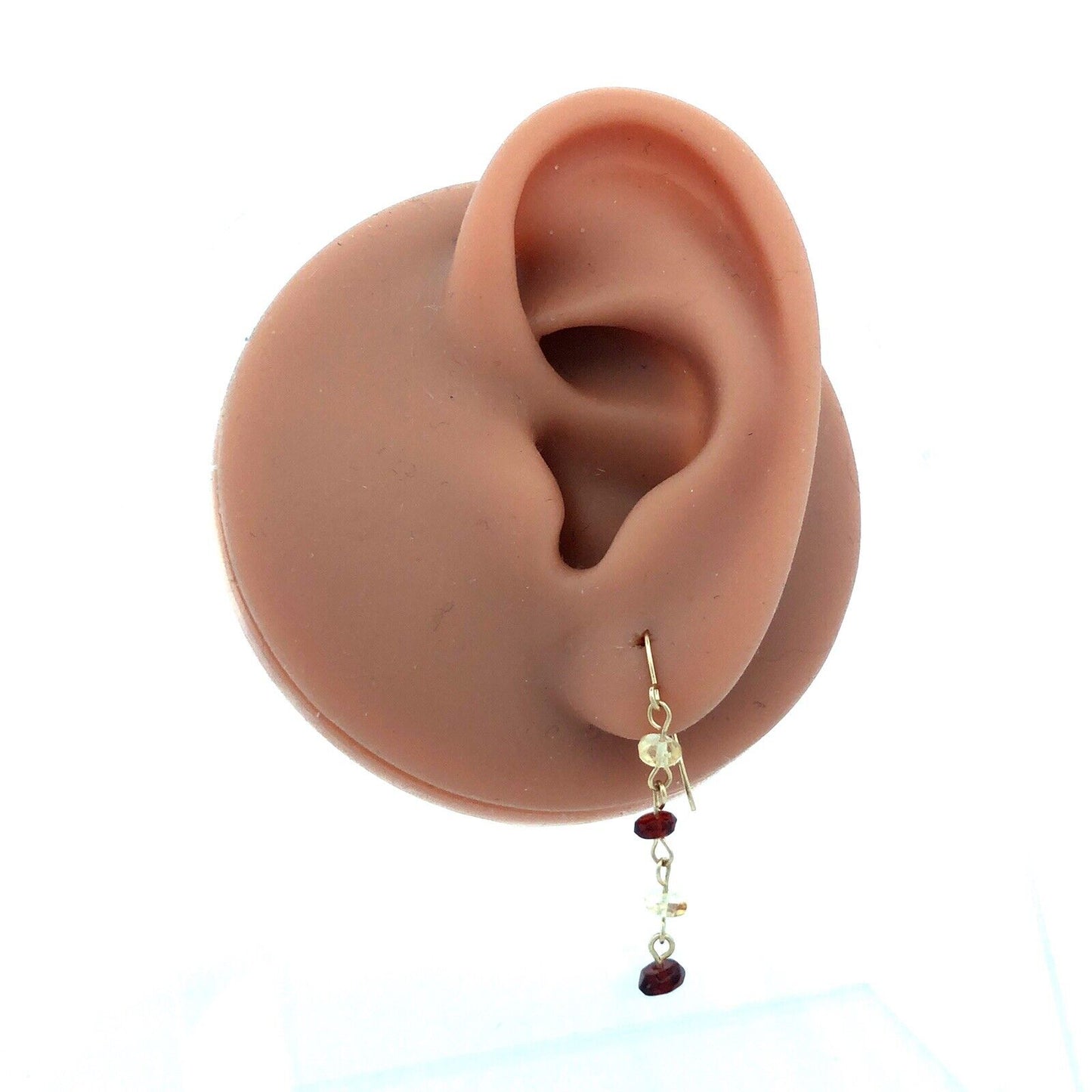 Designer ZZ 14K Yellow Gold White Purple Amethyst Beaded Chain Dangle Earrings