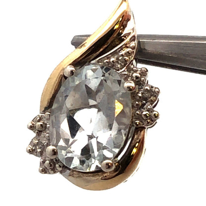 Designer 925 Sterling Silver 10K Gold Oval Light Blue Topaz Diamond Pendant