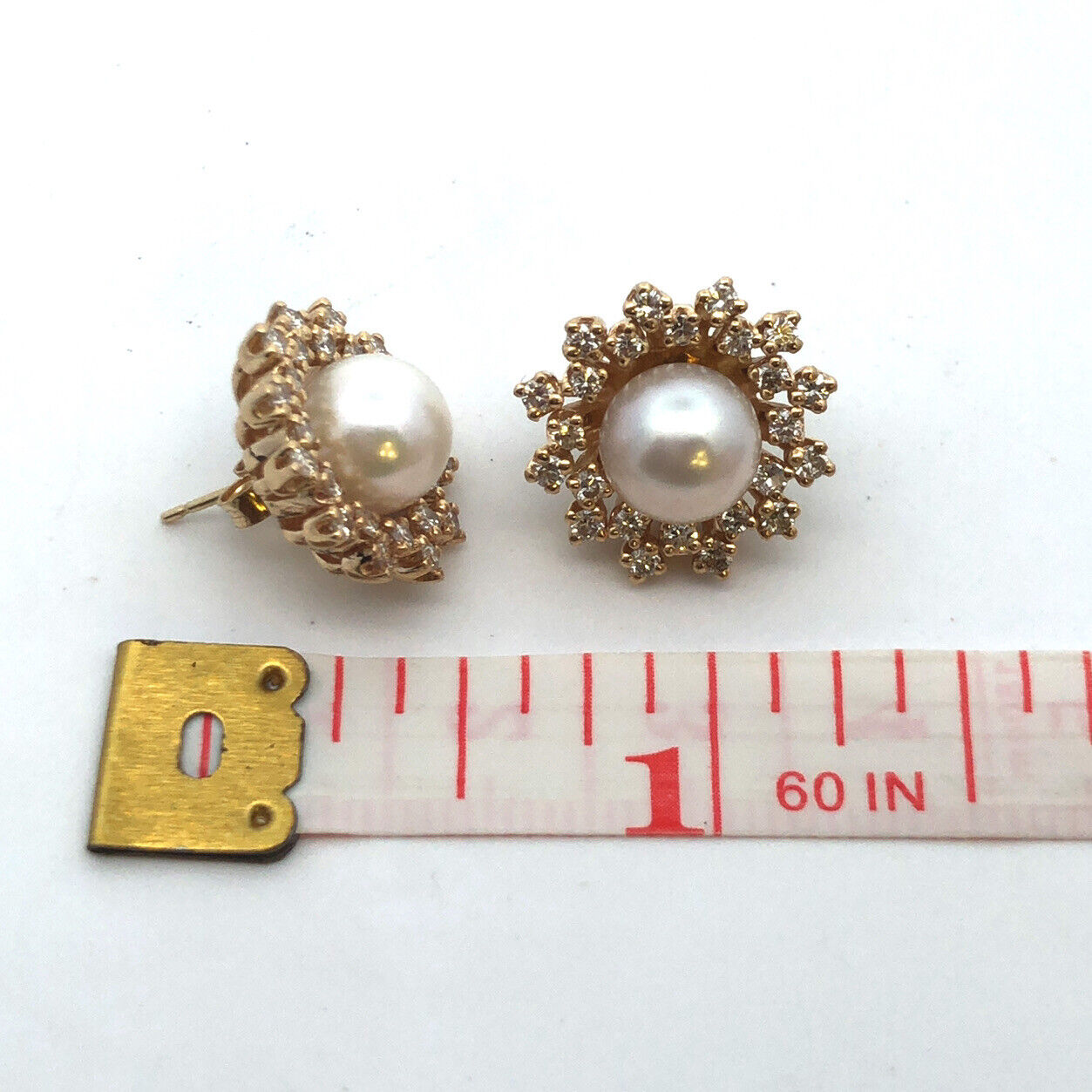 Designer 14K Yellow Gold Round Pearl Stud With Diamond Halo Earring Jackets