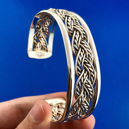 Vintage Taxco Mexico 925 Sterling Silver Open Basket Weave Wide Cuff Bracelet