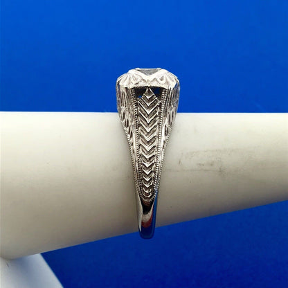 Art Deco Designer 14K White Gold Sapphire Cubic Zirconia CZ Anniversary Ring