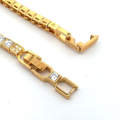 Swarovski Gold Tone Princess Cut Clear Crystal Statement Tennis Bracelet