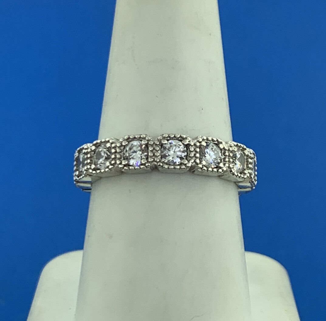 Designer 925 Sterling Silver Cubic Zirconia CZ Eternity Stackable Band Ring