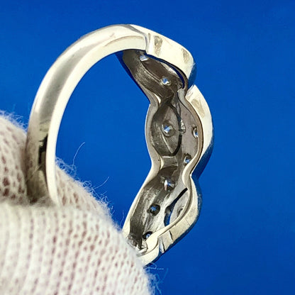 Mid Century 14K White Gold Diamond Modernist Entwined Wave Wedding Band Ring