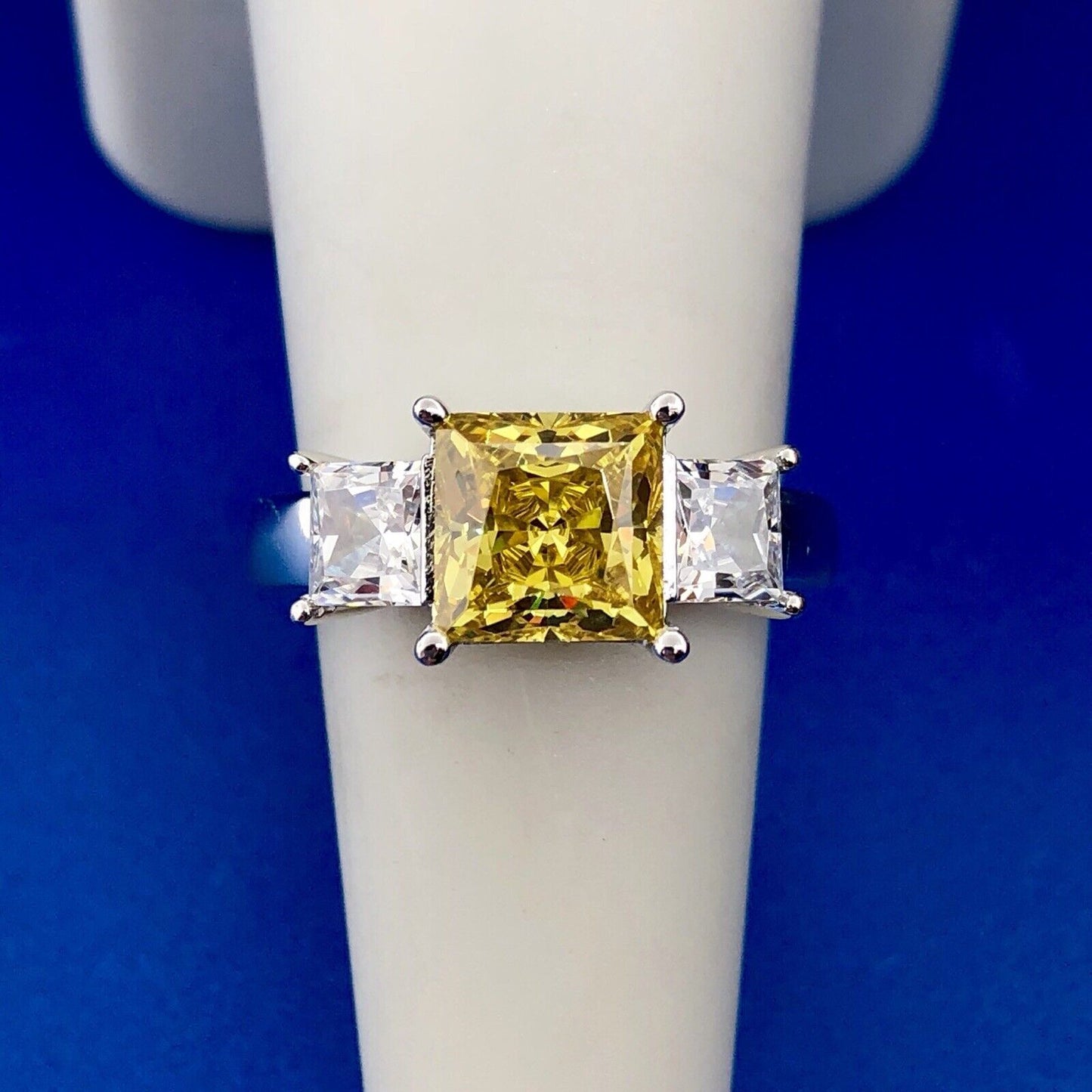 Designer 925 Sterling Silver Lemon White Ice Cubic Zirconia CZ Cocktail Ring