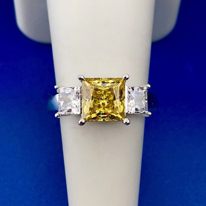 Designer 925 Sterling Silver Lemon White Ice Cubic Zirconia CZ Cocktail Ring