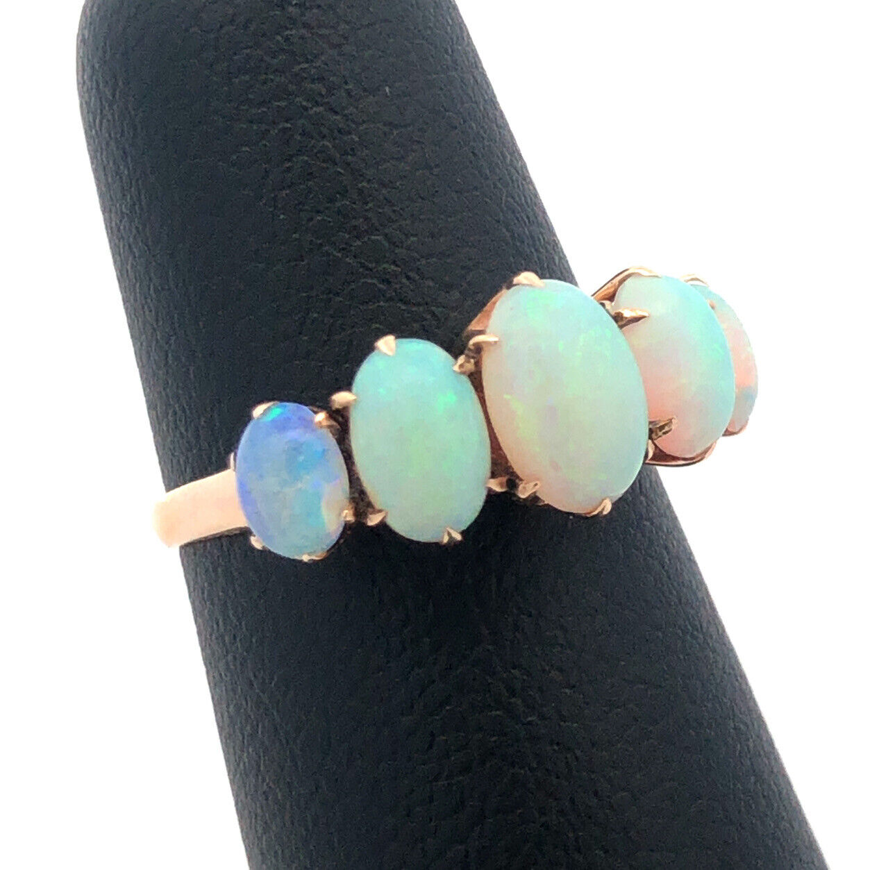Vintage 10K Yellow Gold Five Oval Opal Cabochon October Anniversary Ring
