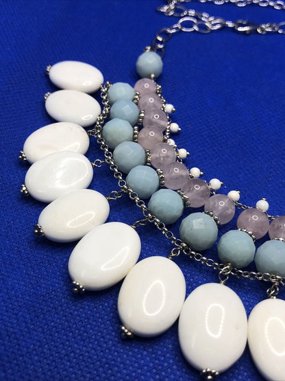 Ross Simons Rose Quartz Aventurine Milky Quartz Layered Collar Necklace