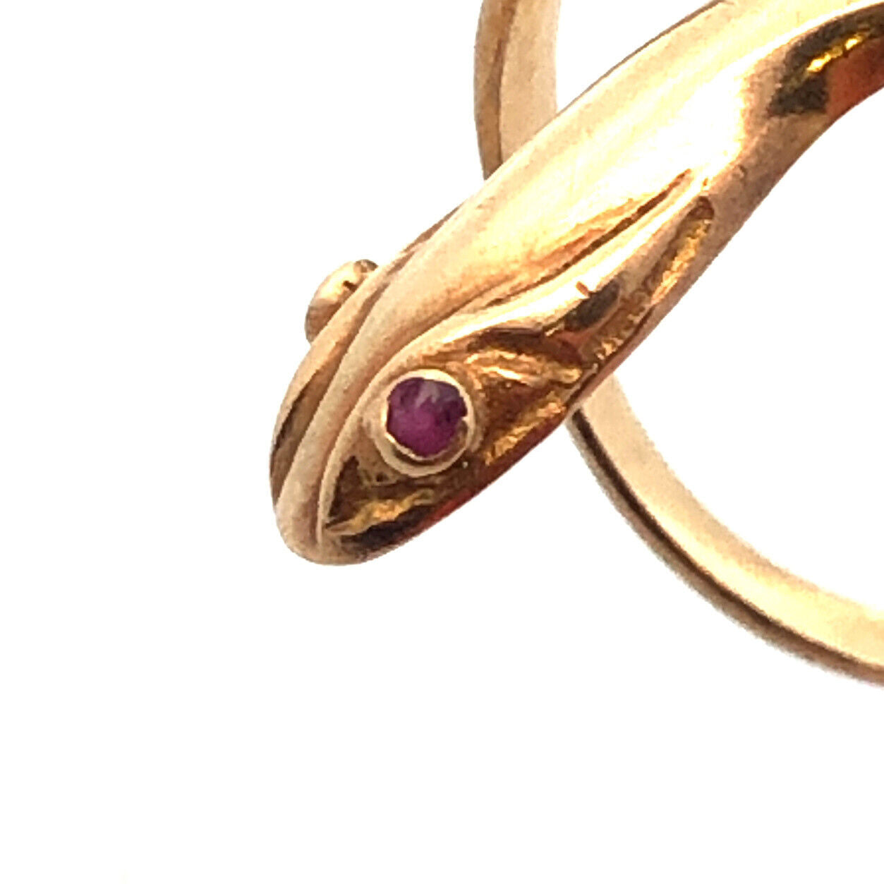 Vintage 14K Yellow Gold Ruby Polished Snake Bypass Size 9 Cocktail Ring