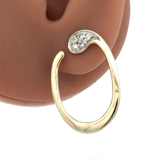 Designer WZ 14K Yellow Gold Round Diamond Oval Modernist Drop Stud Earrings