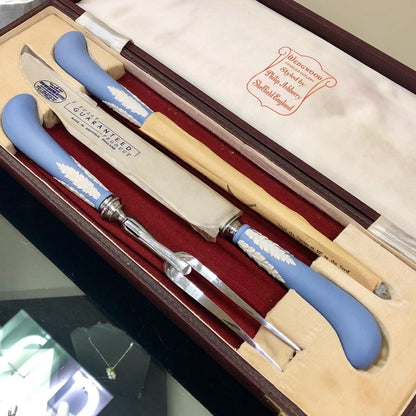 Philip Ashberry Wedgewood Blue Jasperware 3 Piece Carving Set Original Box