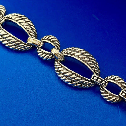 Designer 925 Sterling Silver 14K Gold Diamond Ribbed Cable Link Tennis Bracelet